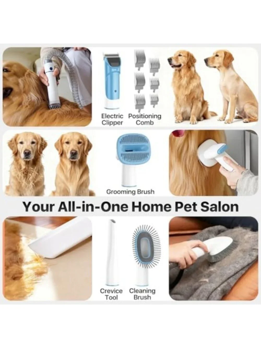 Dog Grooming Vacuum Kit with 15000Pa Suction, Shedding Brush & 2L Capacity